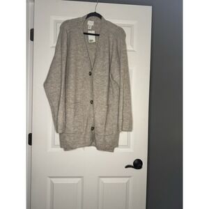 Hm Cardigan Sweater Ribbed Long Beige Heathered Large W Pockets Nwt